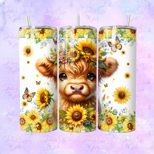 Baby Highland Cow With Sunflowers 20 or 30 oz Tumbler