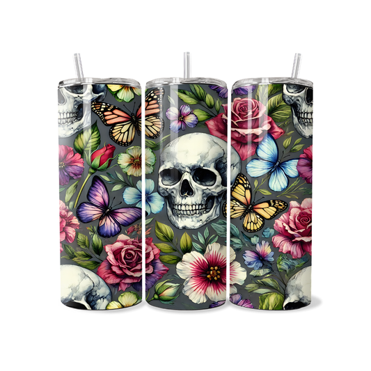 Skulls, Butterflies and Flowers 20 or 30 oz Tumbler