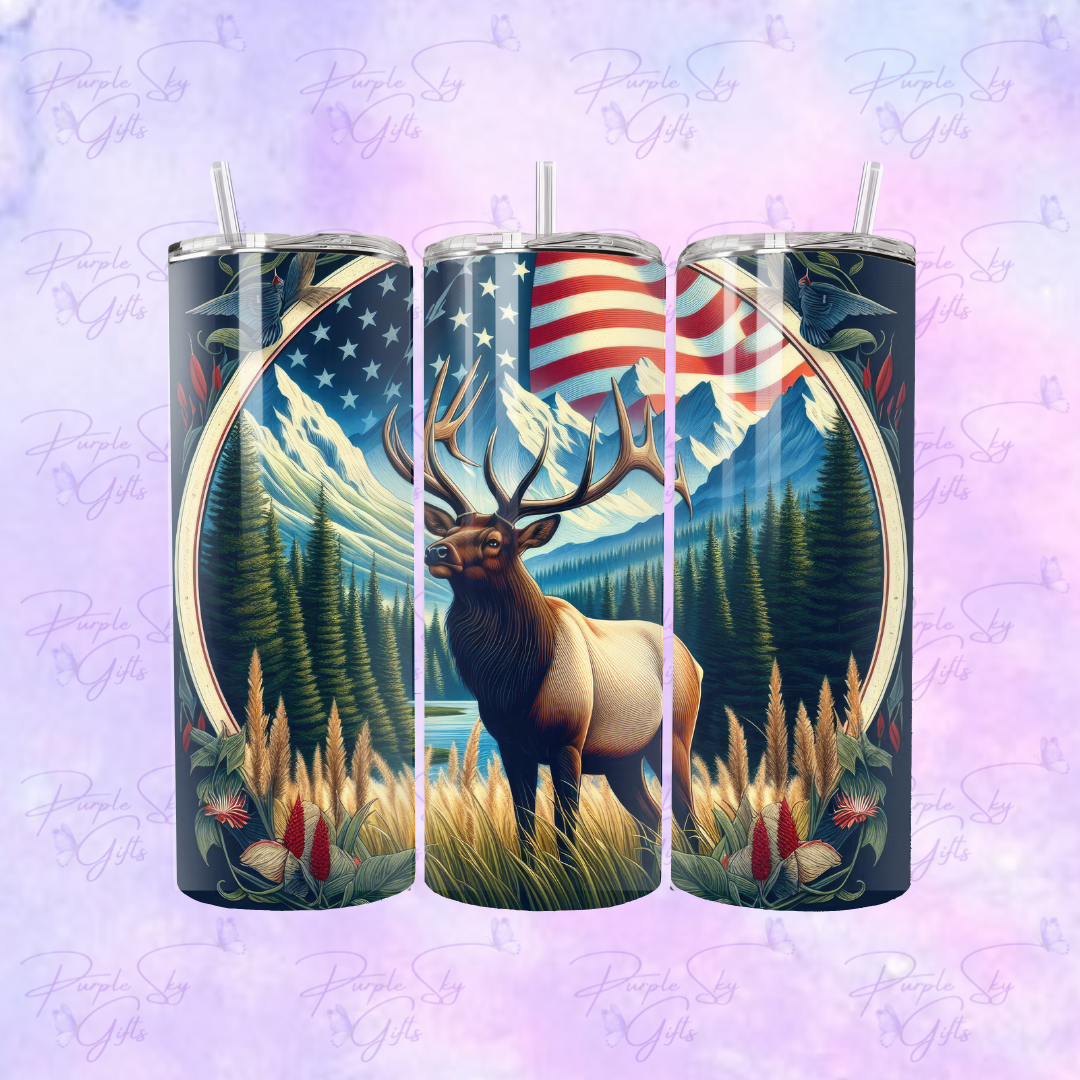 American Flag Reticle Elk 20 or 30 oz Tumbler