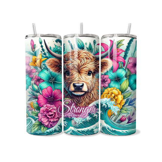 Stronger Than The Storm Highland Cow Beach 20 or 30 oz Tumbler