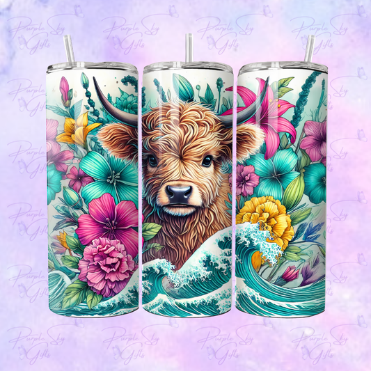 Beach Babe Highland Cow 20 oz Tumbler