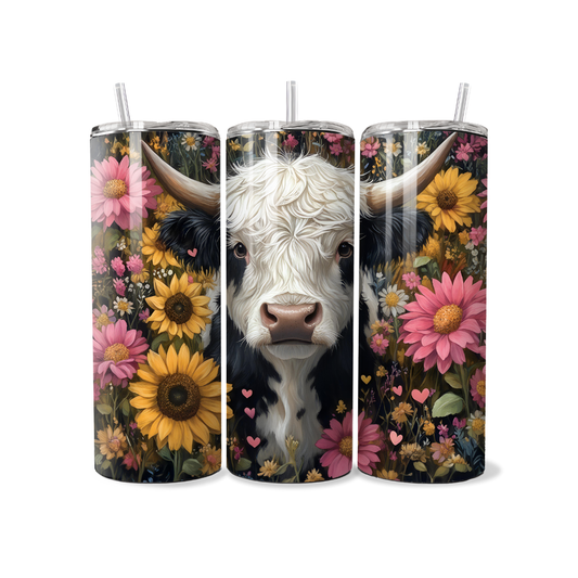 20 or 30 oz Black and White Curly Highland Cow Stainless Steel Tumbler
