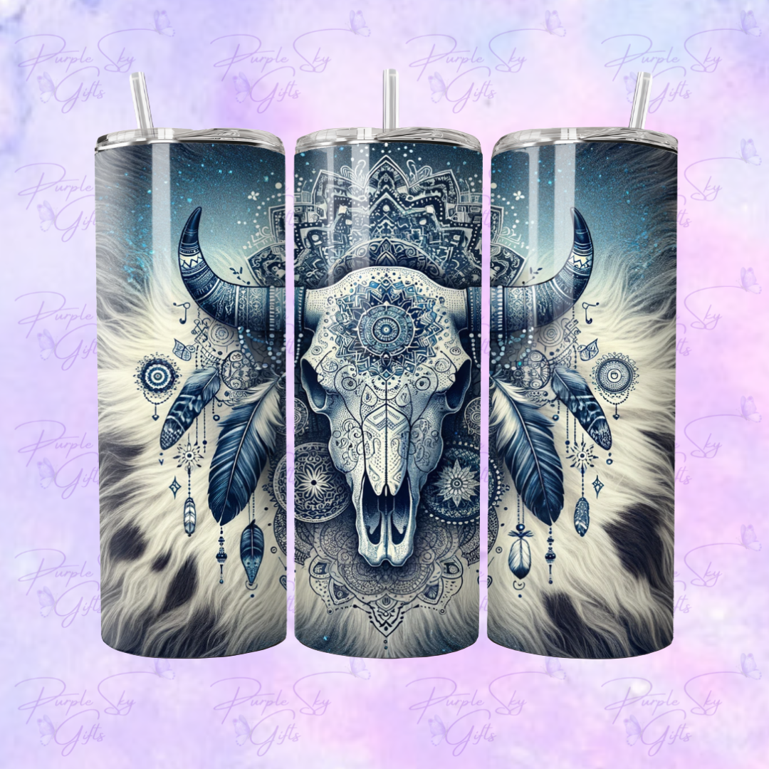Blue Bandana Western Boho Cow Skull 20 oz Tumbler