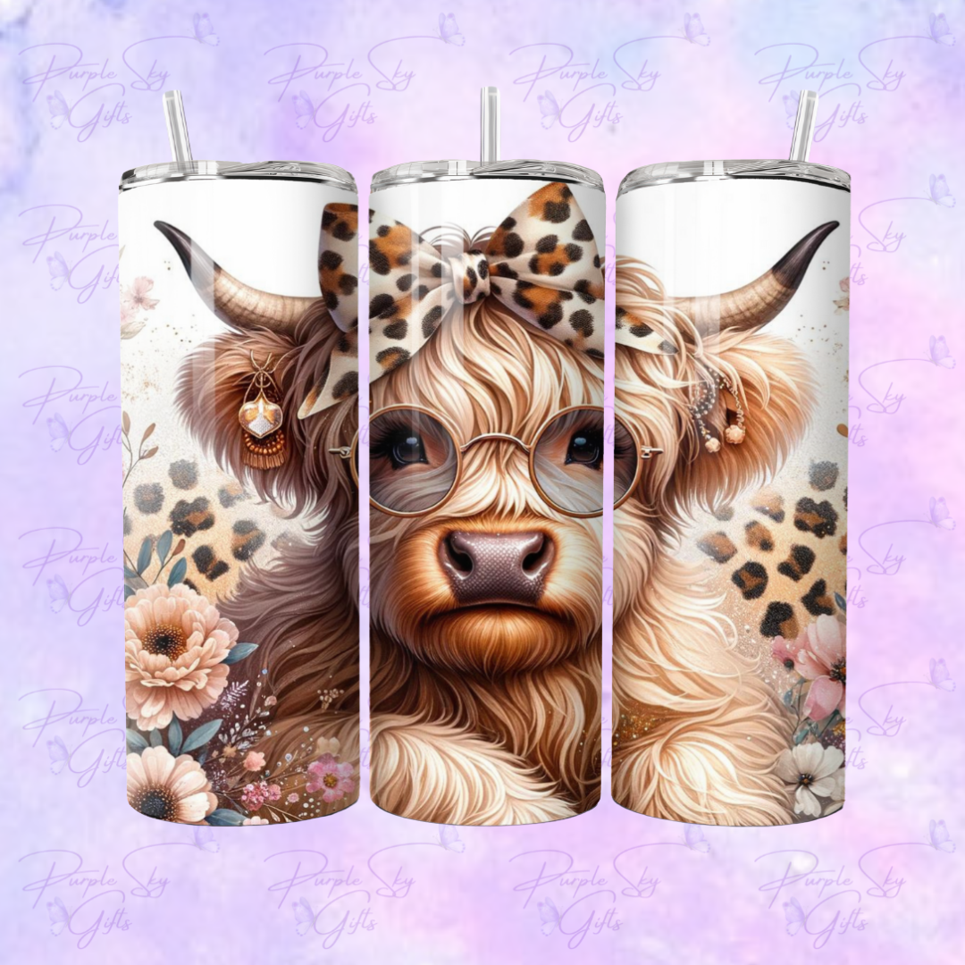 Animal Print Bow Highland Cow 20 or 30 oz Tumbler