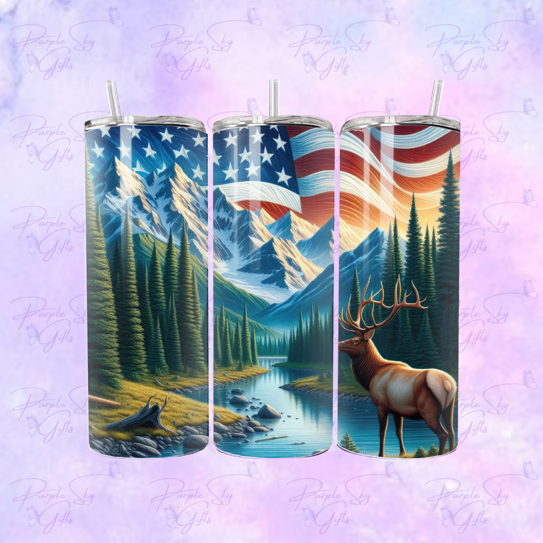 American Flag Elk 20 or 30 oz Tumbler