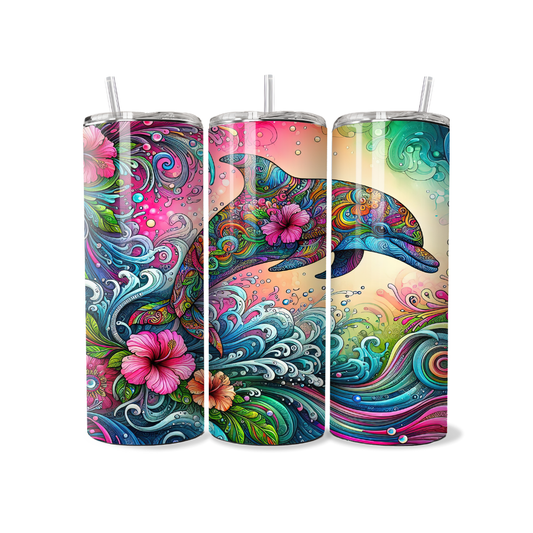 Boho Tropical Dolphin 20 or 30 oz Tumbler