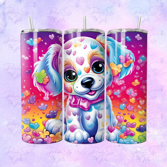 Bright and Colorful Puppy with Hearts and Butterflies 20 oz Tumbler
