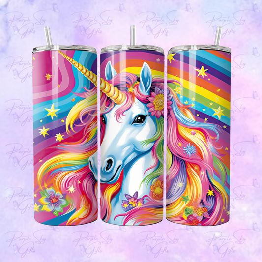 Bright and Colorful Unicorn and Rainbows 20 oz Tumbler