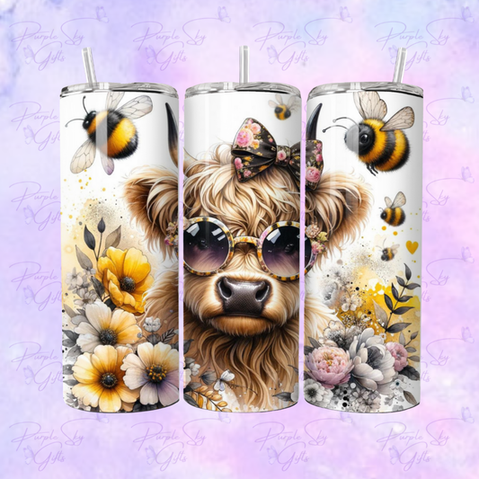Bumblebee Highland Cow 20 or 30 oz Tumbler