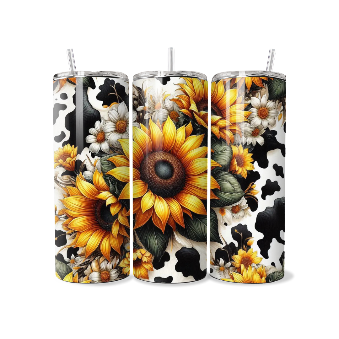 Sunflowers Cow Print 20 oz Tumbler