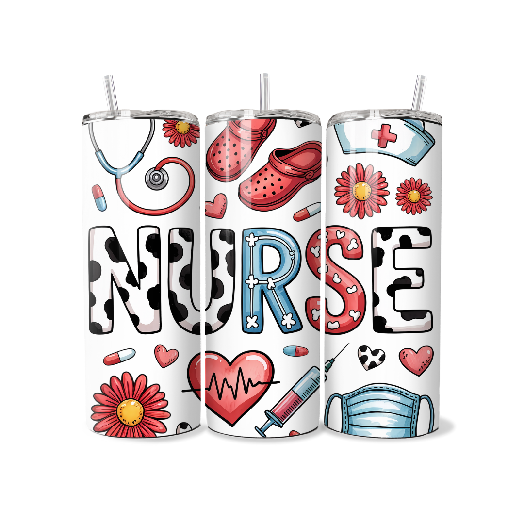 Denim Western Cow Print Nurse 20 oz Tumbler