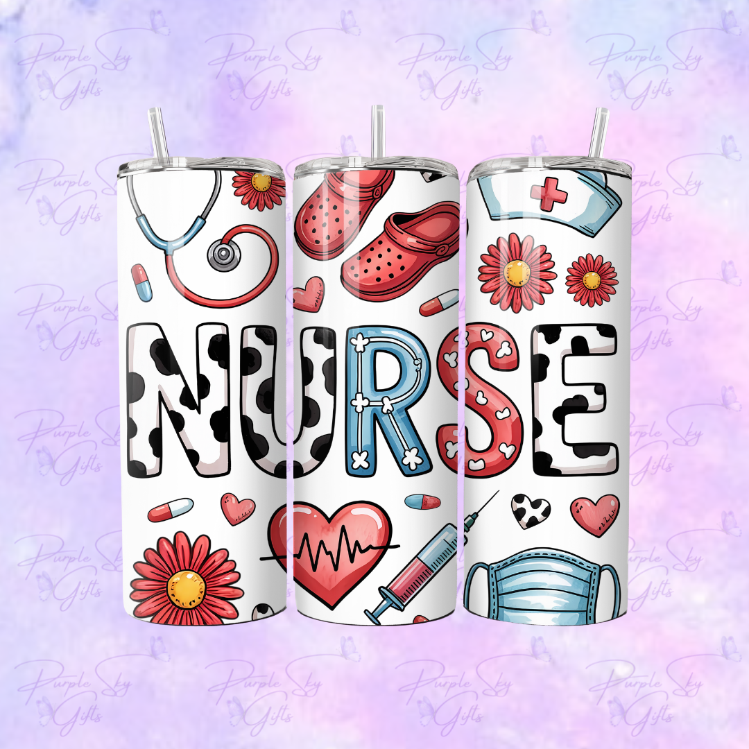 Denim Western Cow Print Nurse 20 oz Tumbler