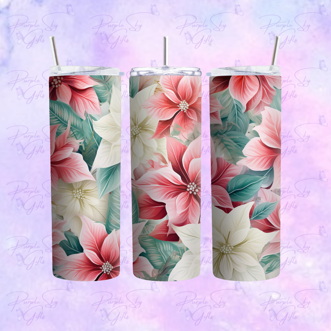 Christmas Pink Poinsettias 20 oz Tumbler