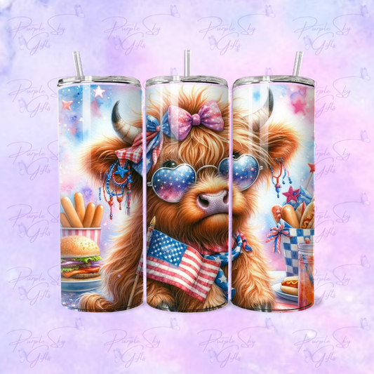 4th Of July Highland Cow American Picnic 20 oz Tumbler