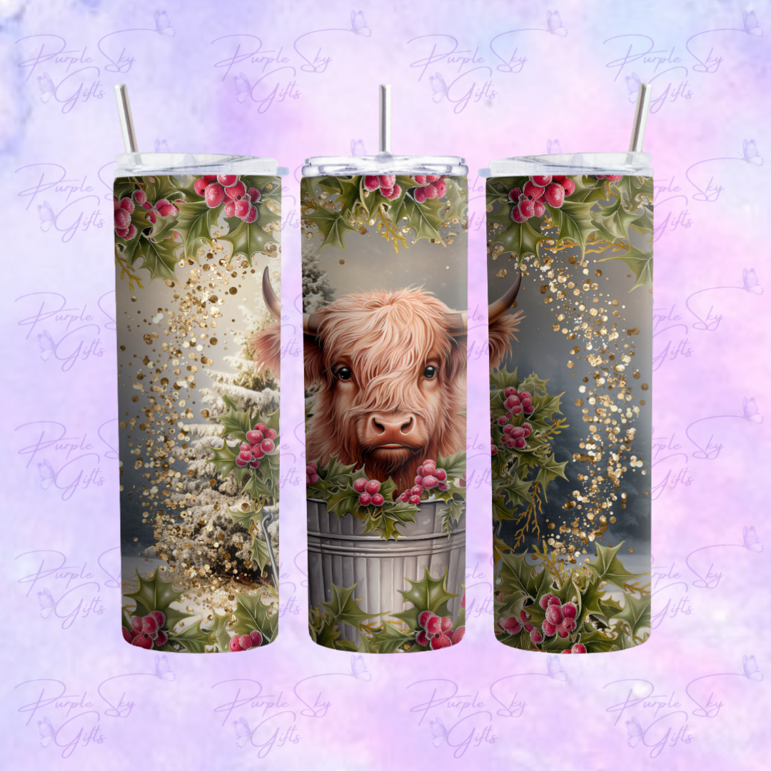 Christmas Tree Baby Highland Cow 20 or 30 oz Tumbler