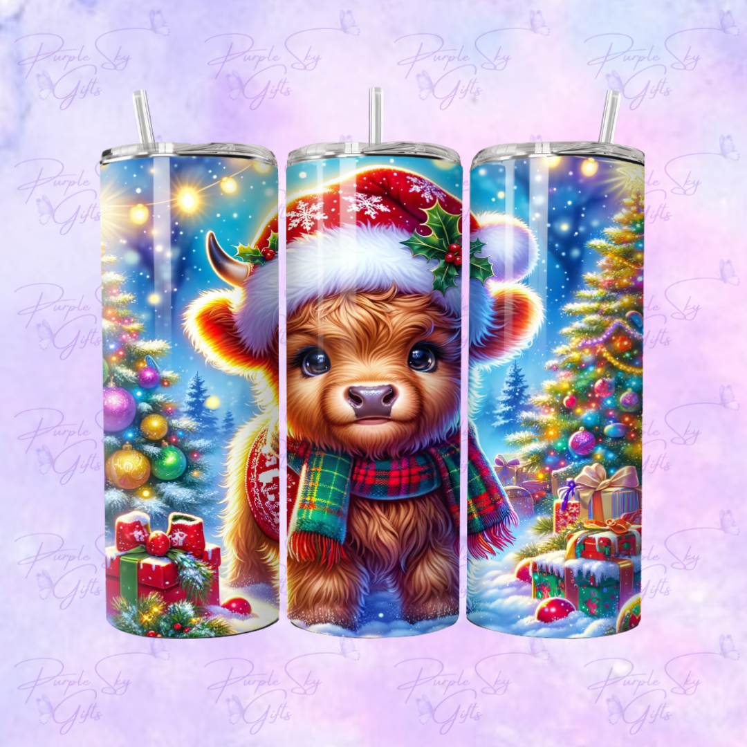Colorful Christmas Highland Cow 20 oz Tumbler