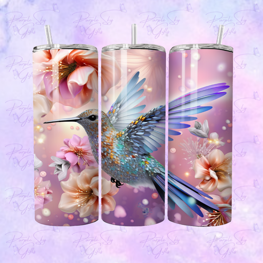 Colorful Hummingbird and Flowers 20 or 30 oz Tumbler