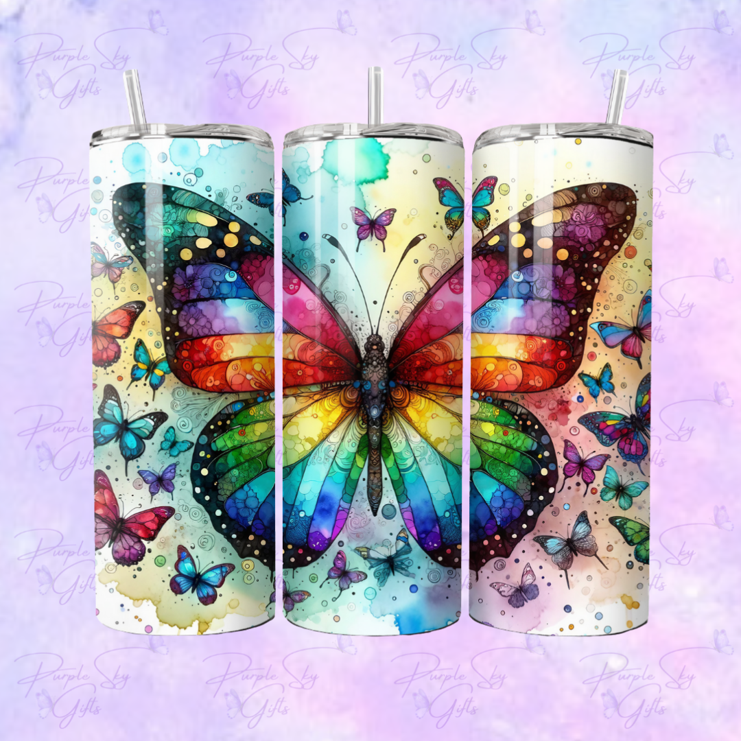 Colorful Rainbow Butterflies 20 oz Tumbler