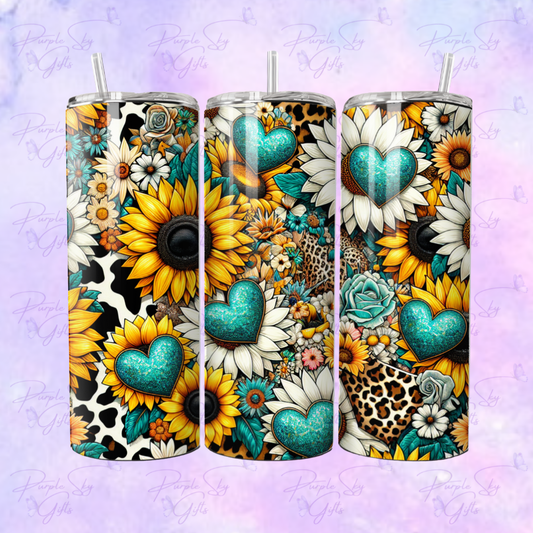 Cow and Animal Print Sunflowers and Daisies 20 or 30 oz Tumbler