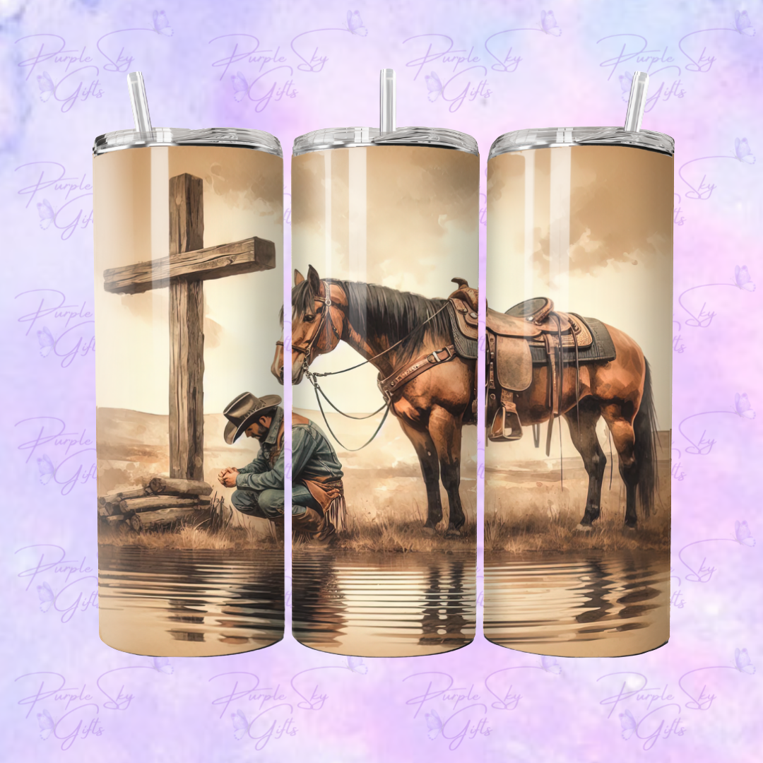 Cowboy Kneeling At Cross 20 oz Tumbler