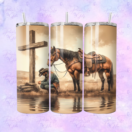 Cowboy Kneeling At Cross 20 oz Tumbler