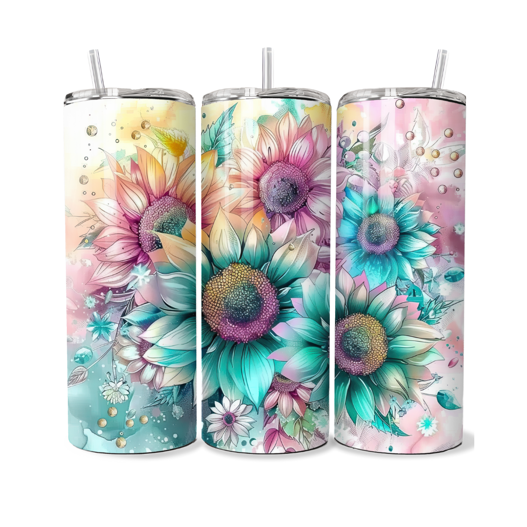 Pastel Rainbow Sunflowers 20 oz Tumbler