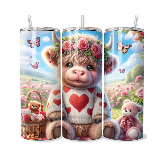 Highland Cow with Red Heart Sweater Valentine 20 or 30 oz Tumbler