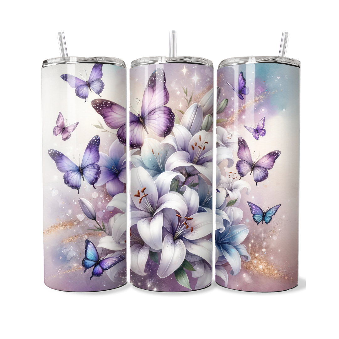 Lillies with Butterflies 20 or 30 oz Tumbler
