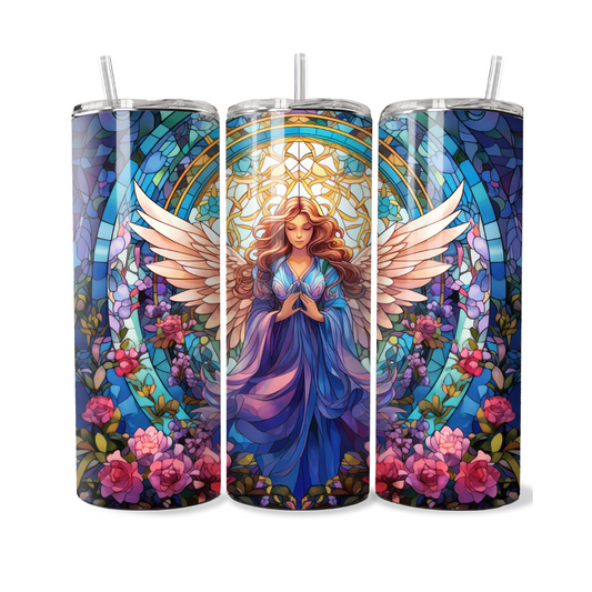 Purple Dress Stained Glass Design Angel 20 or 30 oz Tumbler