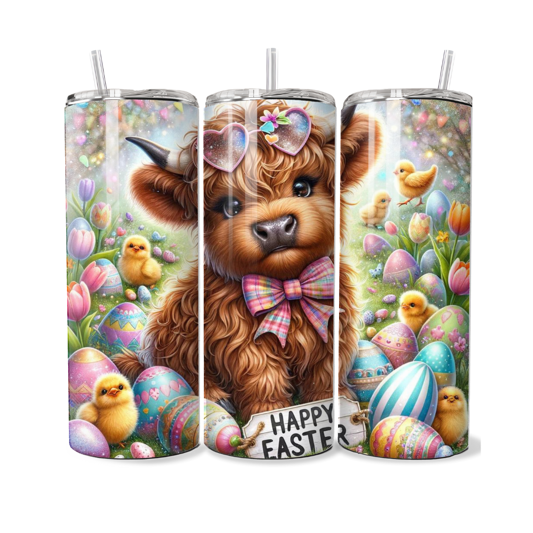 Easter Highland Cow with Sunglasses 20 or 30 oz Tumbler