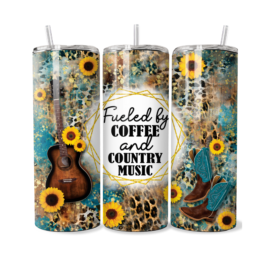 Fueled By Coffee and Country Music 20 or 30 oz Tumbler