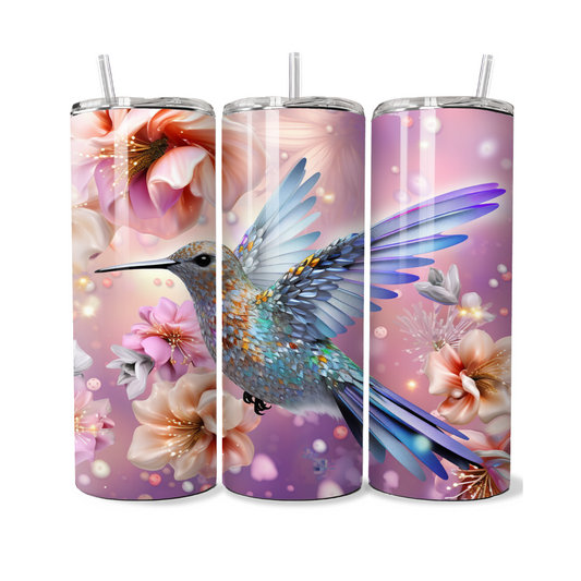 Colorful Hummingbird and Flowers 20 or 30 oz Tumbler