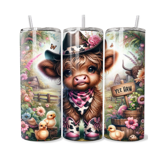 Yeehaw Cowgirl Highland Cow with Chicks 20 or 30 oz Tumbler