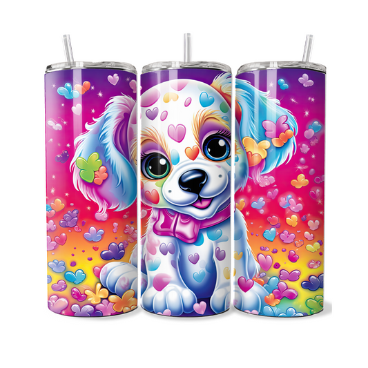 Bright and Colorful Puppy with Hearts and Butterflies 20 or 30 oz Tumbler