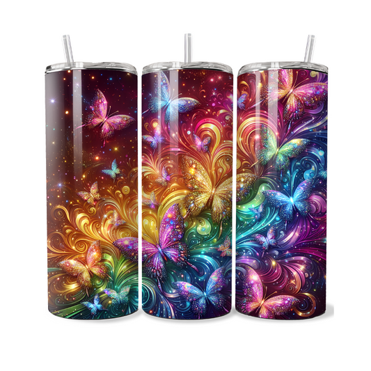 Faux Glitter Butterflies and Rainbows 20 or 30 oz Tumbler