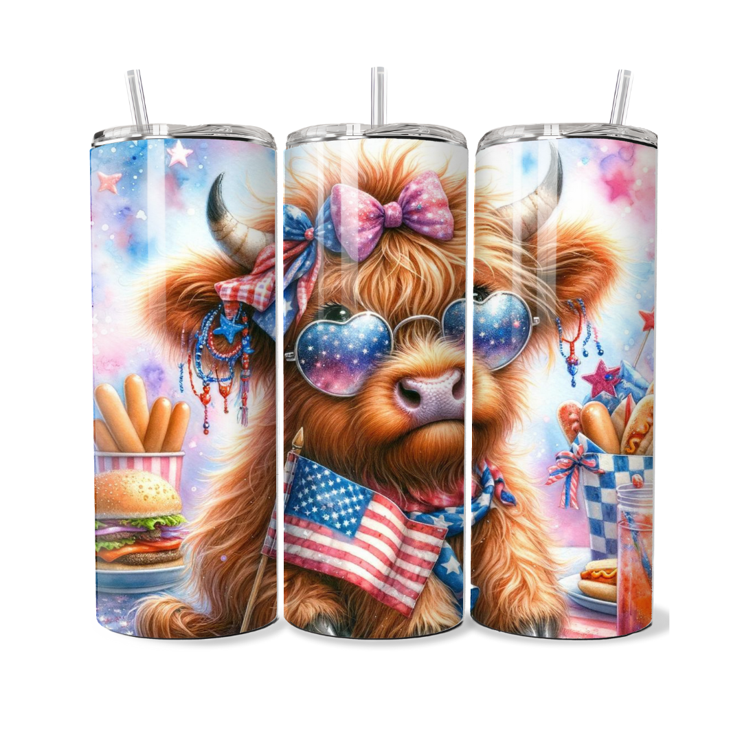 4th Of July Highland Cow American Picnic 20 or 30 oz Tumbler