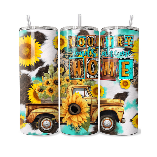 Country Roads Take Me Home Western Yellow Truck 20 or 30 oz Tumbler