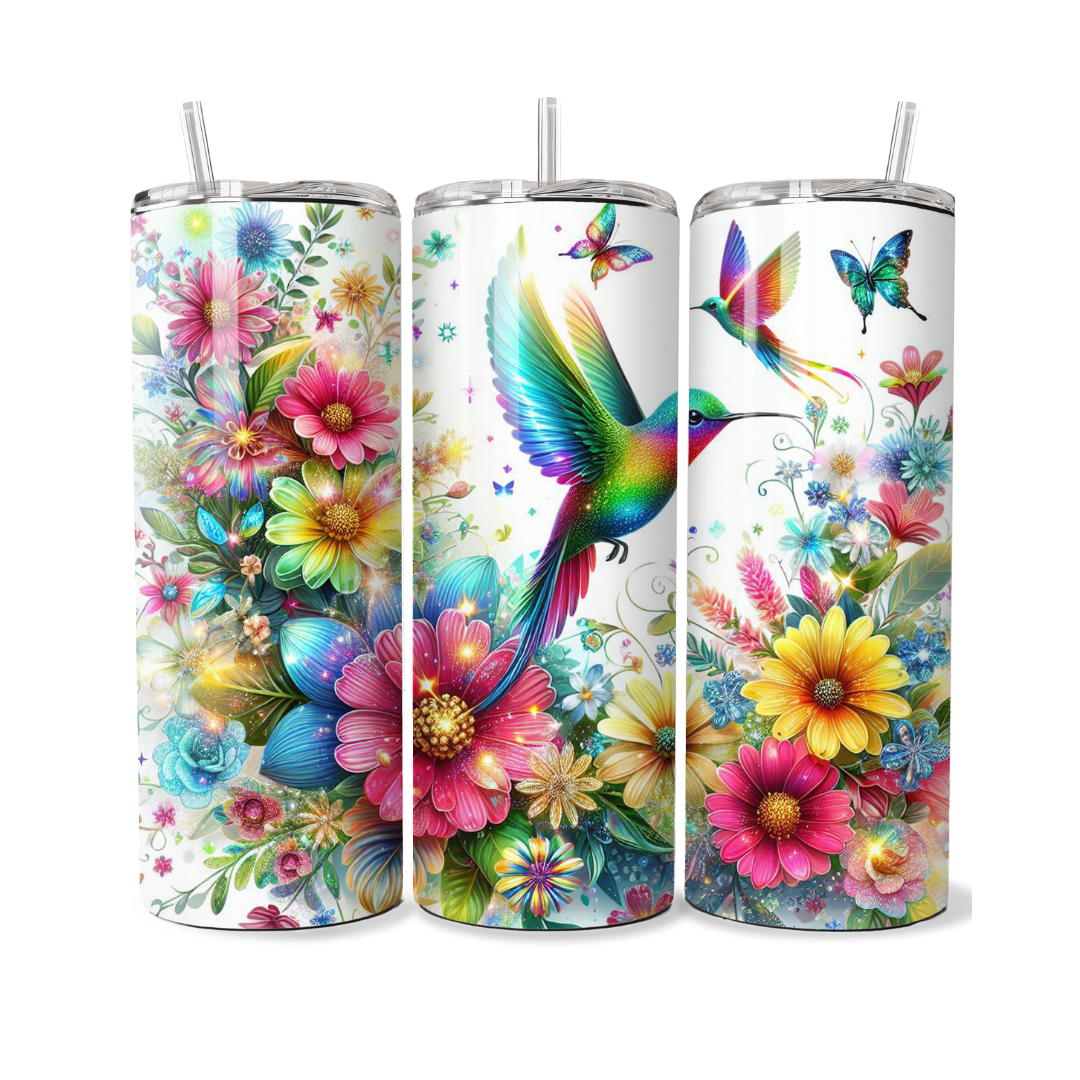 Rainbow Hummingbirds with Butterflies 20 or 30 oz Tumbler