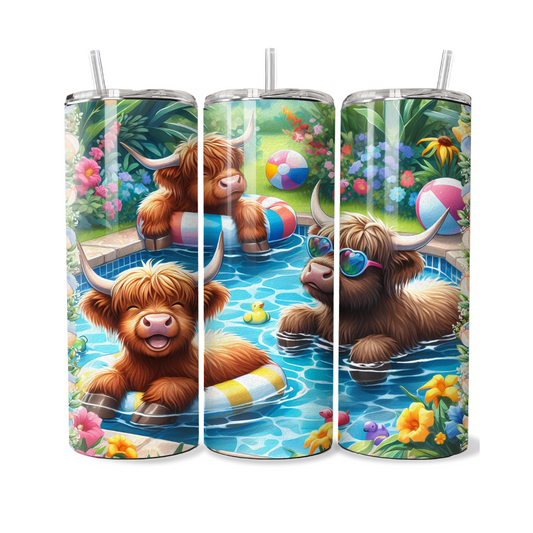 Pool Party Highland Cows 20 or 30 oz Tumbler