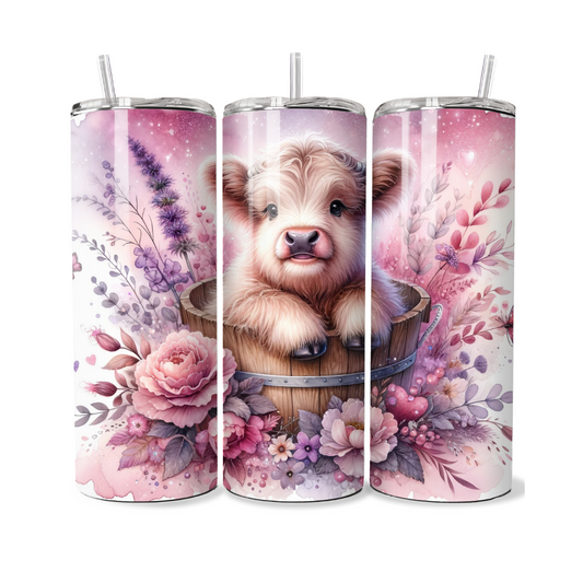 Spring Time Wildflowers Highland Cow 20 or 30 oz Tumbler