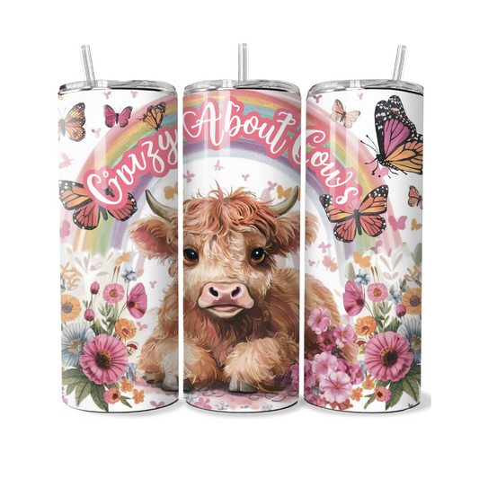 Crazy About Cows Pink Watercolor 20 or 30 oz Tumbler