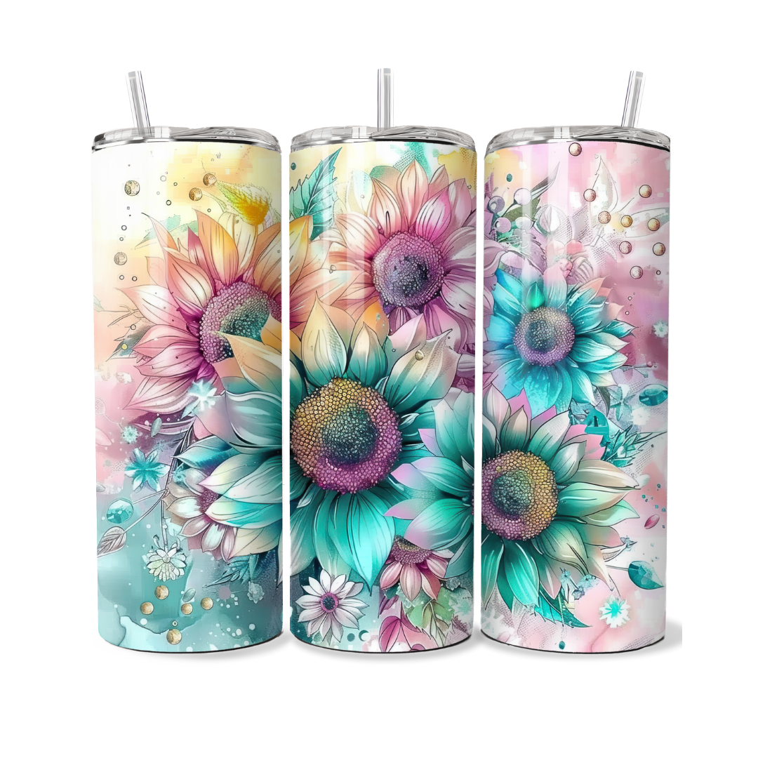 Pastel Boho Rainbow Sunflowers 20 or 30 oz Tumbler