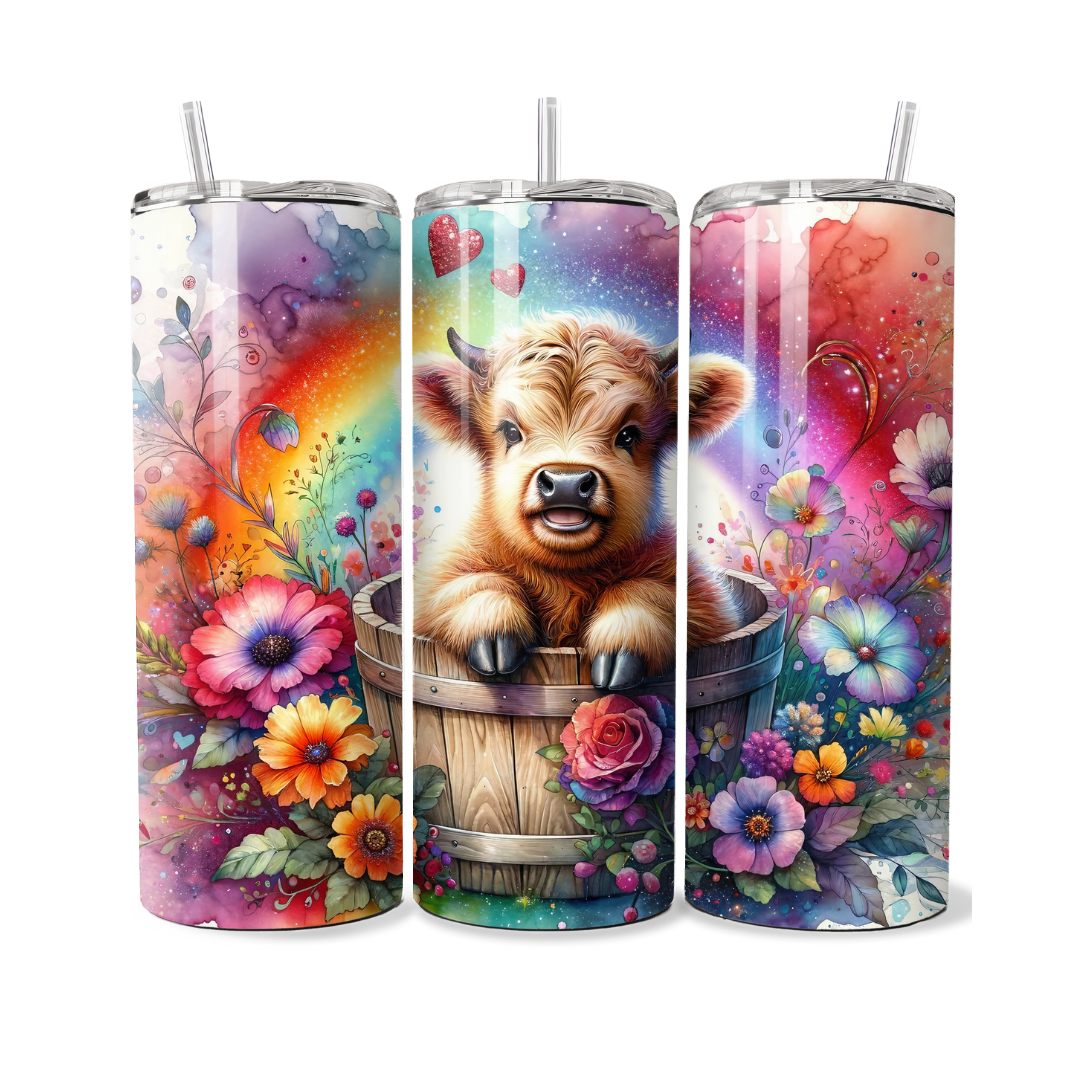 Rainbow Highland Cow 20 oz Tumbler