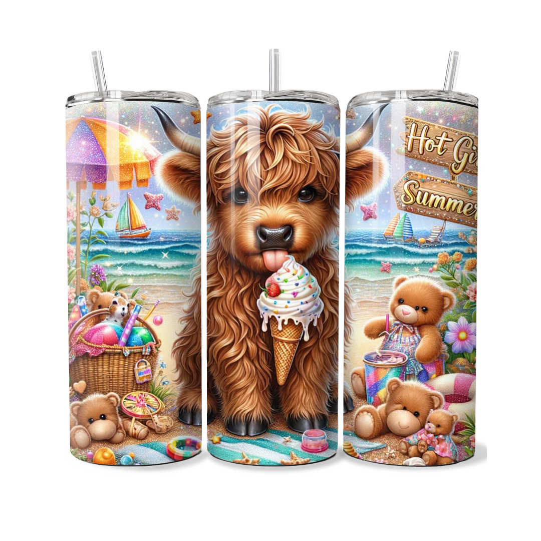Hot Girl Summer Highland Cow Eating Ice Cream 20 oz Tumbler