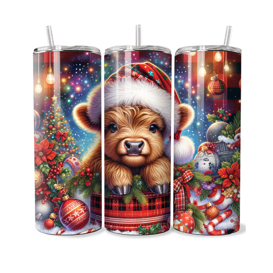 Red Christmas Highland Cow 20 or 30 oz Tumbler