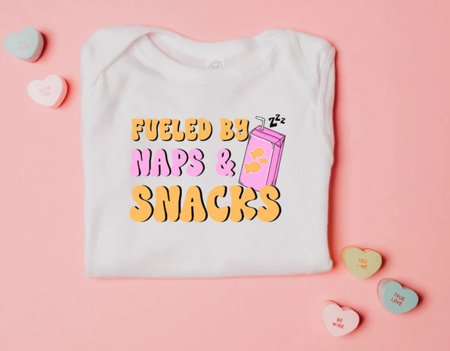 Fueled By Naps and Snacks Toddler PINK OR BLUE Full Color Screen Print Transfer Destash