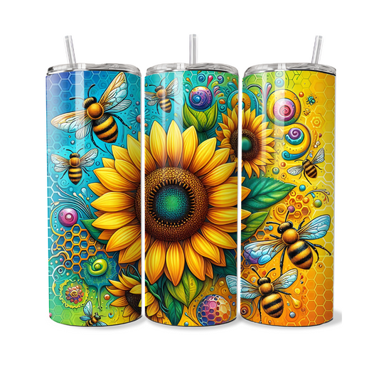Colorful Sunflower Bees 20 or 30 oz Tumbler