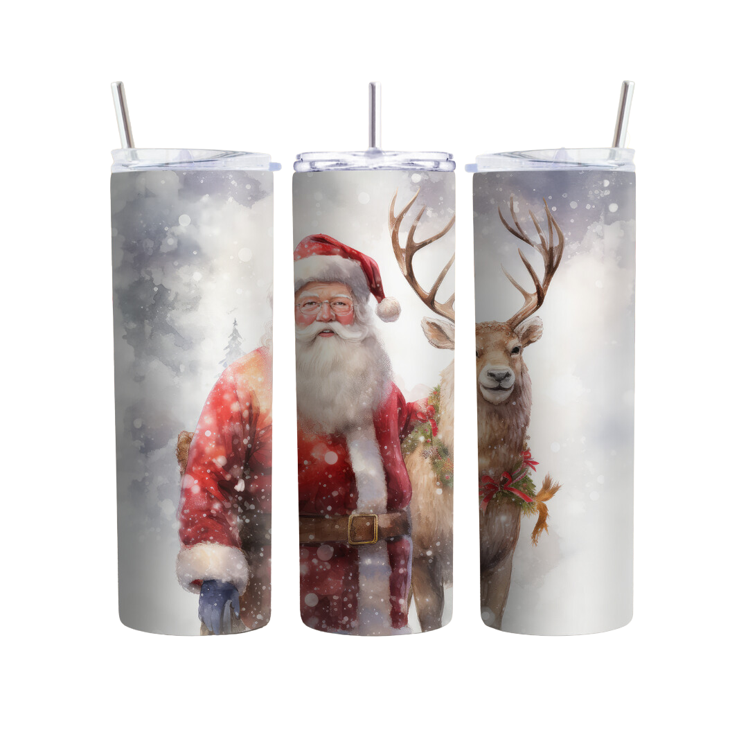 Santa and Reindeer Christmas 20 oz Tumbler