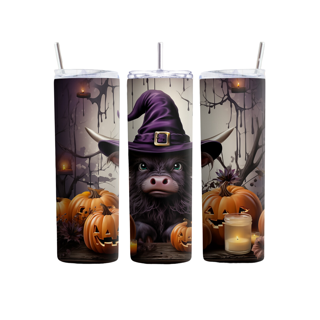 Halloween Witch Highland Cow 20 or 30 oz Tumbler