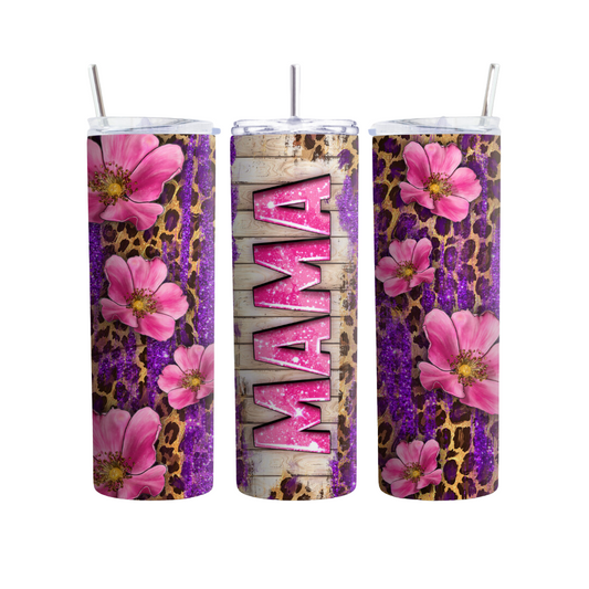 Pink and Purple Mama Animal Print 20 or 30 oz Tumbler